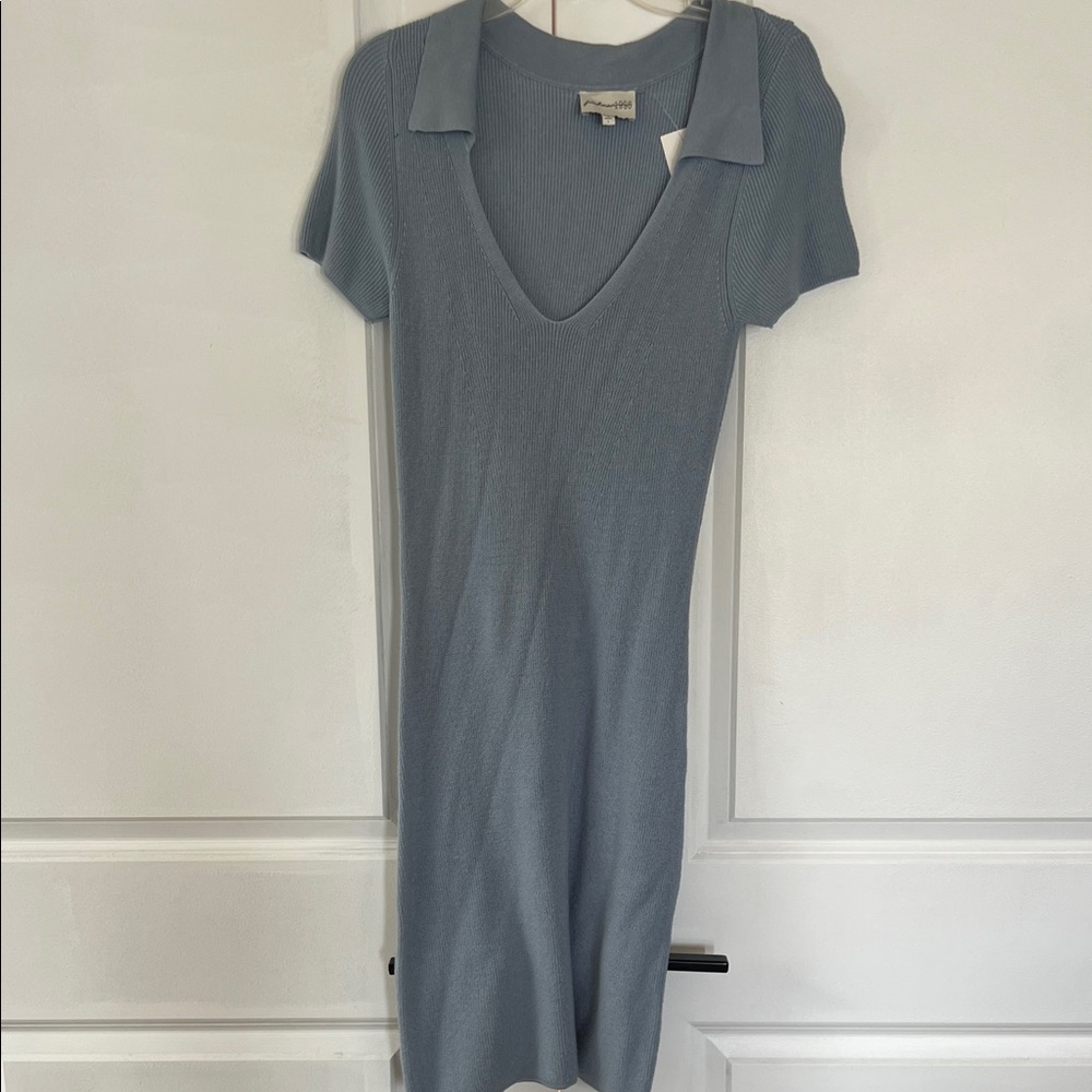 Chic Light Blue Knit Midi Dress
